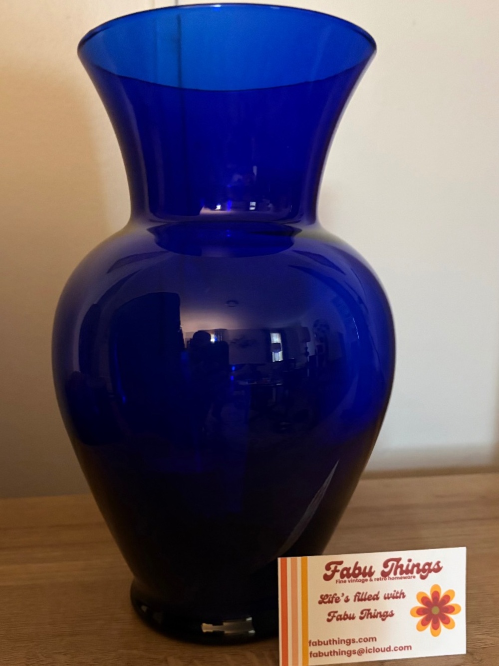 Vintage (1970s-80s) Large Anchor Hocking Cobalt Blue Blown Glass Urn Style Vase